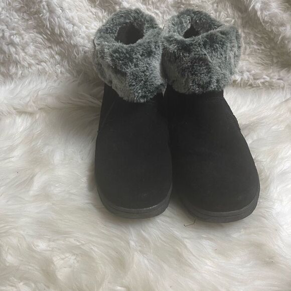 KHOMBU Jessica leather suede black ankle boots with gray & black faux fur SZ10M - Picture 6 of 12